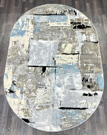 Ковер турецкий B031A SANANDAJ (Полиэстер хит-сет, бежевый, серый, голубой) овальный
